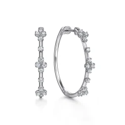 Hot Gabriel & Co. 14K White Gold Prong Set 30mm Round Classic Diamond Hoop Earring