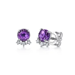 Hot Gabriel & Co. 14K White Gold Round Amethyst and Diamond Accent Stud Earrings