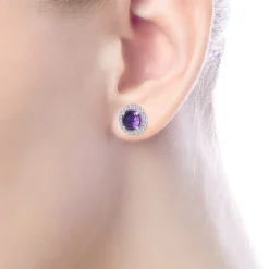 Best Gabriel & Co. 14K White Gold Round Amethyst and Diamond Halo Stud Earrings