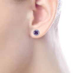 Hot Gabriel & Co. 14K White Gold Round Amethyst and Diamond Halo Stud Earrings