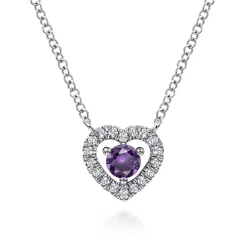 Online Gabriel & Co. 14K White Gold Round Amethyst and Diamond Heart Pendant Necklace
