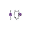 New Gabriel & Co. 14K White Gold Round Amethyst Bujukan Huggies