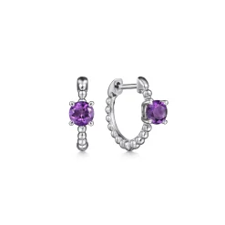 New Gabriel & Co. 14K White Gold Round Amethyst Bujukan Huggies