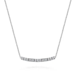Hot Gabriel & Co. 14K White Gold Round and Baguette Diamond Curved Bar Necklace