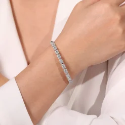 Outlet Gabriel & Co. 18K White Gold Round and Baguette Diamond Tennis Bracelet