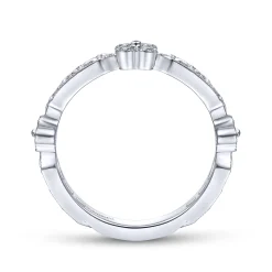 Outlet Gabriel & Co. 14K White Gold Round and Princess Cut Diamond Stations Anniversary Band with Milgrain - 0.55 ct