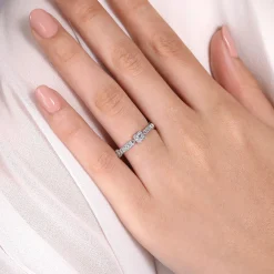 Outlet Gabriel & Co. 14K White Gold Round and Princess Cut Diamond Stations Anniversary Band with Milgrain - 0.55 ct