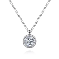 Outlet Gabriel & Co. 14K White Gold Round Bezel Set Diamond Pendant Necklace