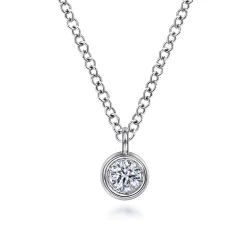 Sale Gabriel & Co. 14K White Gold Round Bezel Set Diamond Pendant Necklace