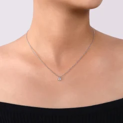 Discount Gabriel & Co. 14K White Gold Round Bezel Set Diamond Pendant Necklace