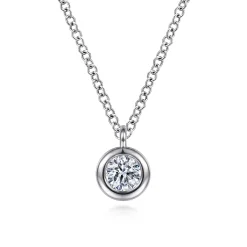 Discount Gabriel & Co. 14K White Gold Round Bezel Set Diamond Pendant Necklace