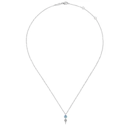 New Gabriel & Co. 14K White Gold Round Blue Topaz and Kite Diamond Pendant Necklace