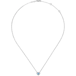 New Gabriel & Co. 14K White Gold Round Blue Topaz and Diamond Heart Pendant Necklace