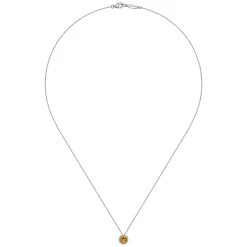 Discount Gabriel & Co. 14K White Gold Round Citrine and Diamond Halo Pendant Necklace