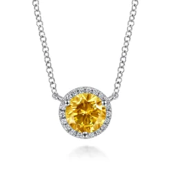 Online Gabriel & Co. 14K White Gold Round Citrine and Diamond Halo Pendant Necklace