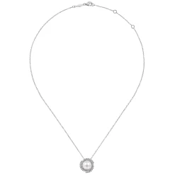 New Gabriel & Co. 14K White Gold Round Cultured Pearl Swirling Diamond Halo Pendant Necklace