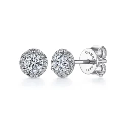 Clearance Gabriel & Co. 14K White Gold Round Cut Diamond Halo White Sapphire Stud Earrings 4mm white sapphire center stone