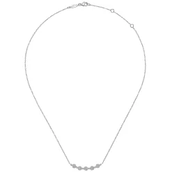 New Gabriel & Co. 14K White Gold Round Diamond Cluster Station Curved Bar Necklace