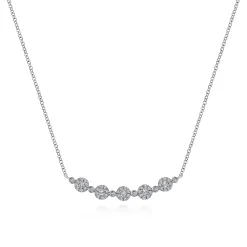New Gabriel & Co. 14K White Gold Round Diamond Cluster Station Curved Bar Necklace