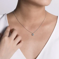 Online Gabriel & Co. 14K White Gold Round Diamond Cushion Halo Pendant Necklace