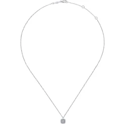 Online Gabriel & Co. 14K White Gold Round Diamond Cushion Halo Pendant Necklace
