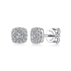 Sale Gabriel & Co. 14K White Gold Round Diamond Cushion Halo Stud Earrings