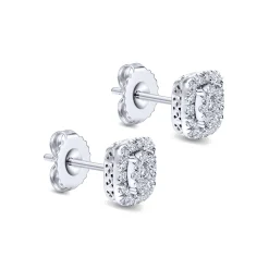 Discount Gabriel & Co. 14K White Gold Round Diamond Cushion Halo Stud Earrings