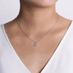 Outlet Gabriel & Co. 14K White Gold Round Diamond Disc Pendant Necklace