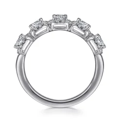 New Gabriel & Co. 14K White Gold Round Diamond Halo Station Anniversary Band - 0.95 ct