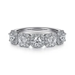 New Gabriel & Co. 14K White Gold Round Diamond Halo Station Anniversary Band - 0.95 ct