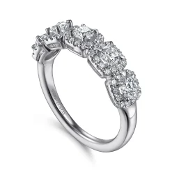 New Gabriel & Co. 14K White Gold Round Diamond Halo Station Anniversary Band - 0.95 ct