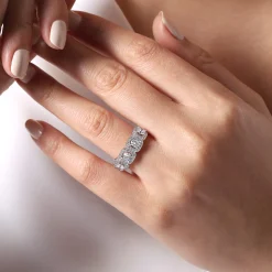 Discount Gabriel & Co. 14K White Gold Round Diamond Halo Station Anniversary Band - 2 ct