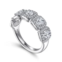 Discount Gabriel & Co. 14K White Gold Round Diamond Halo Station Anniversary Band - 1.48 ct