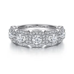 Discount Gabriel & Co. 14K White Gold Round Diamond Halo Station Anniversary Band - 1.48 ct
