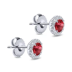 Sale Gabriel & Co. 14K White Gold Round Diamond Halo Ruby Stud Earrings