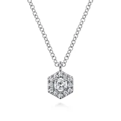 Discount Gabriel & Co. 14K White Gold Round Diamond Hexagonal Halo Pendant Necklace