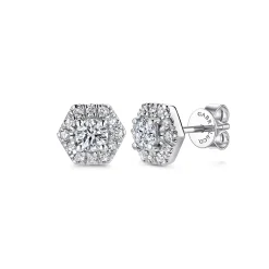 Discount Gabriel & Co. 14K White Gold Round Diamond Hexagonal Halo Stud Earrings