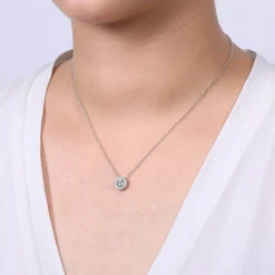 Discount Gabriel & Co. 14K White Gold Round Diamond Octagonal Halo Pendant Necklace