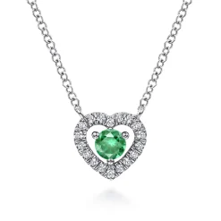 Online Gabriel & Co. 14K White Gold Round Emerald and Diamond Heart Pendant Necklace