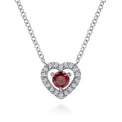 Clearance Gabriel & Co. 14K White Gold Round Garnet and Diamond Heart Pendant Necklace