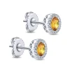 Gabriel & Co. 14K White Gold Round Halo Citrine and Diamond Stud Earrings