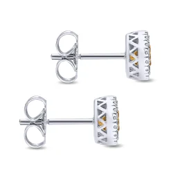Gabriel & Co. 14K White Gold Round Halo Citrine and Diamond Stud Earrings