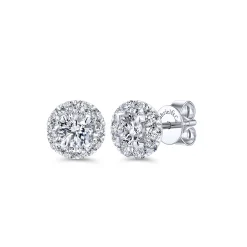 Sale Gabriel & Co. 14K White Gold Round Halo Diamond Stud Earrings