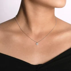 Outlet Gabriel & Co. 14K White Gold Round Pave Diamond Disc Pendant Necklace