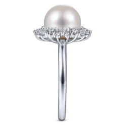 Gabriel & Co. 14K White Gold Round Pearl and Diamond Halo Ring