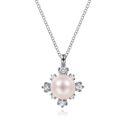Online Gabriel & Co. 14K White Gold Round Pearl Pendant Necklace with Diamond Accents