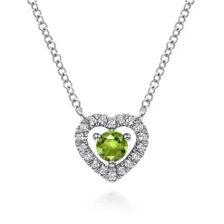 Outlet Gabriel & Co. 14K White Gold Round Peridot and Diamond Heart Pendant Necklace