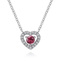 Outlet Gabriel & Co. 14K White Gold Round Pink Tourmaline and Diamond Heart Pendant Necklace