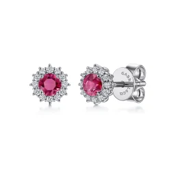 Outlet Gabriel & Co. 14K White Gold Round Ruby and Diamond Halo Stud Earrings