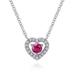 Best Gabriel & Co. 14K White Gold Round Ruby and Diamond Heart Pendant Necklace